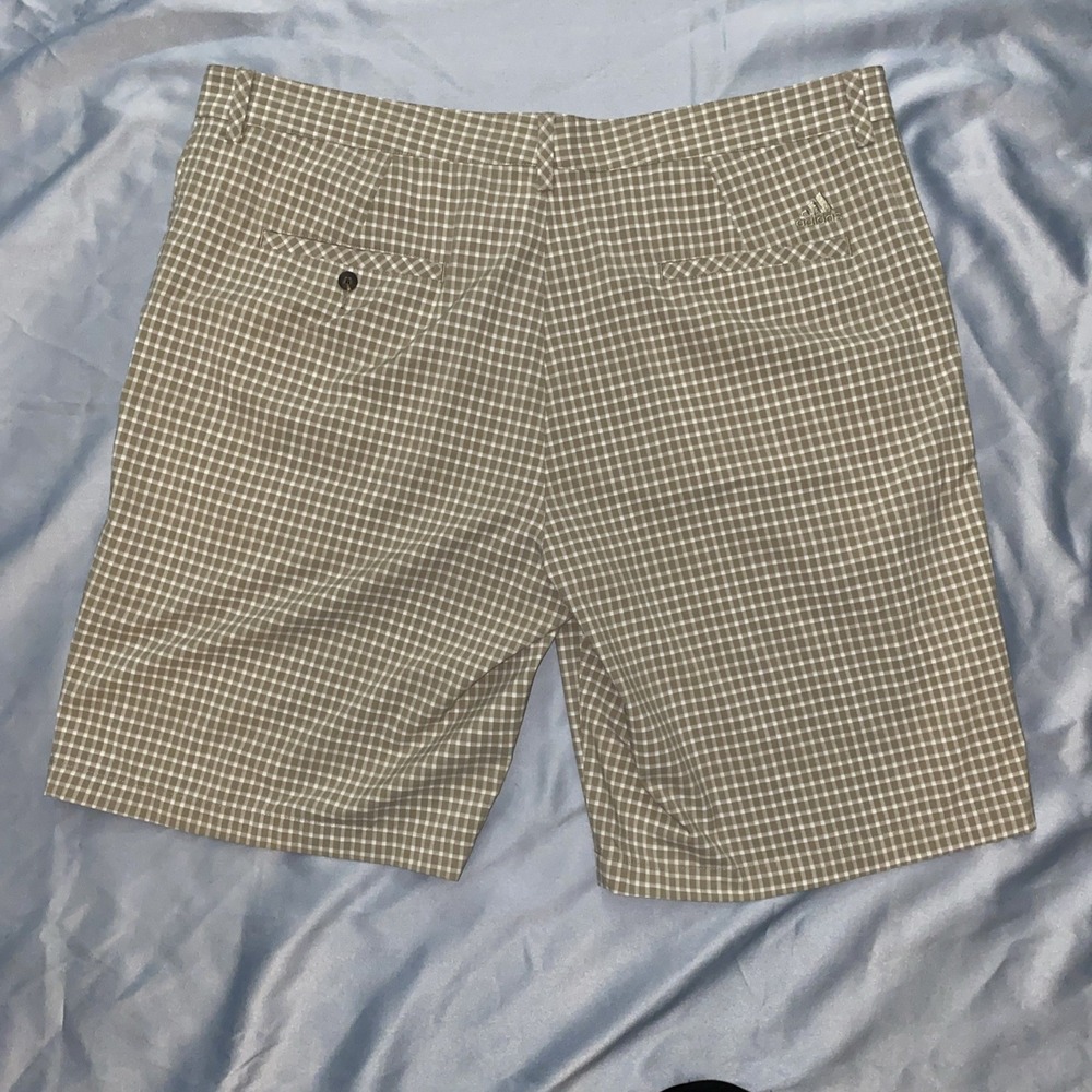 Adidas Golf Shorts Mens 40 Khaki Tan Gingham Check - Picture 6 of 7